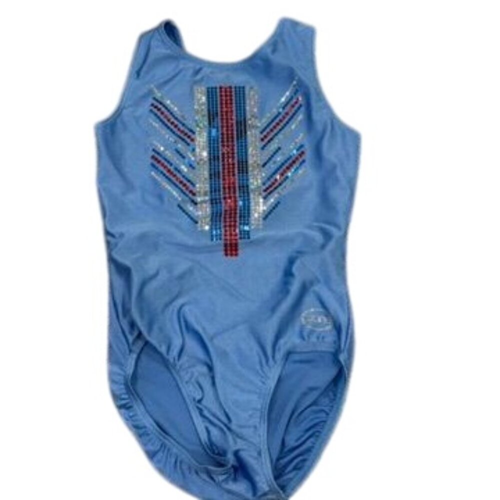 Ozone Girls Rhinestone Embellished Blue Gymnastics Leotard AS
